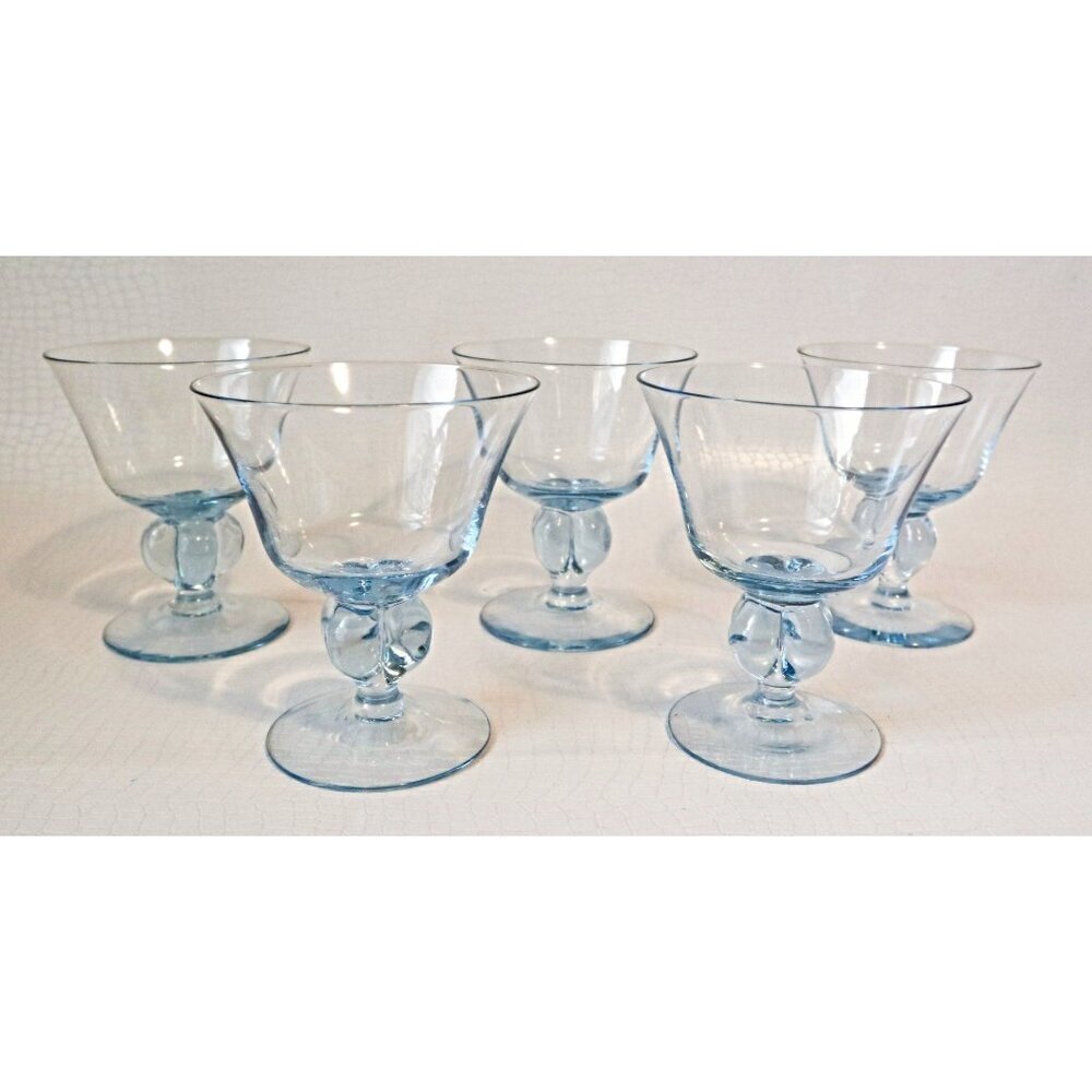 5 MCM Vintage Sweden Wine Glasses Ice Blue Skruf Drinkware Stemware Siegfried St